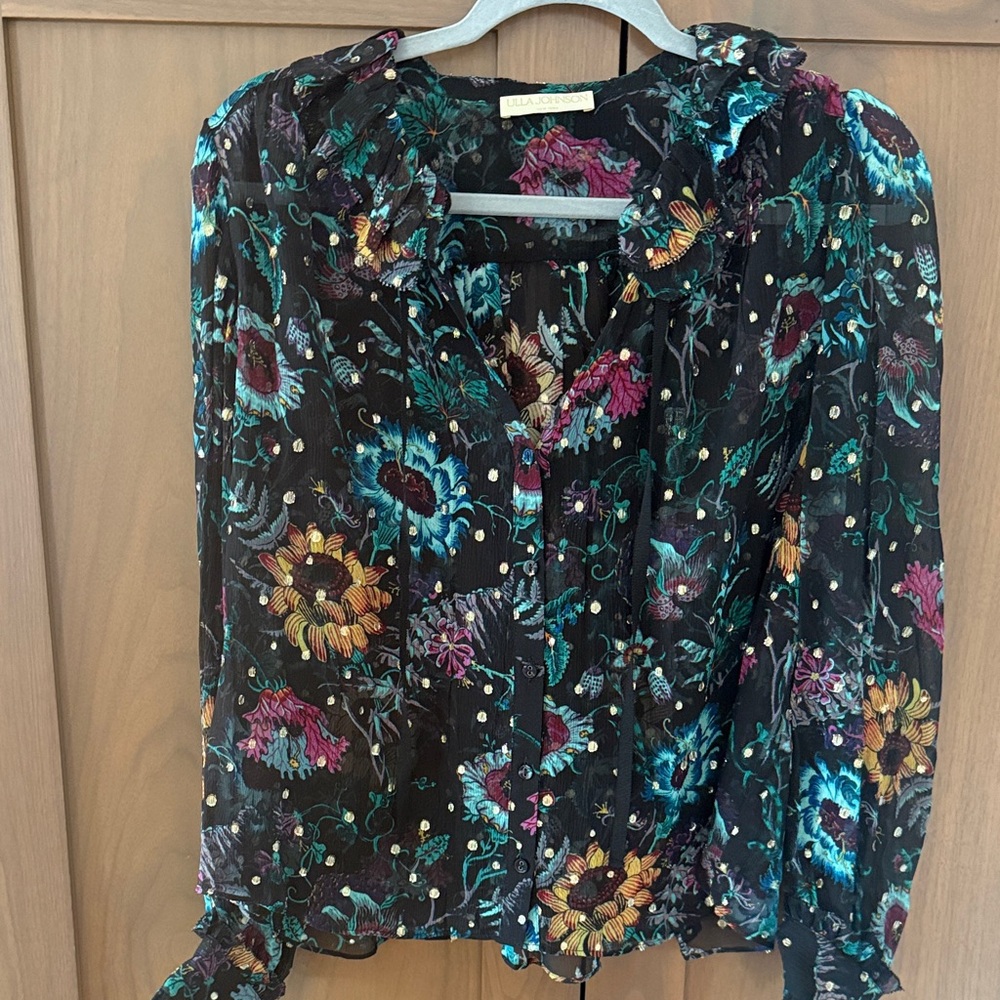 Ulla Johnson Black Blouse with Floral Pattern